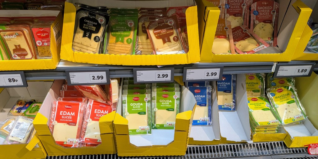 The sliced cheese shelf at Lidl