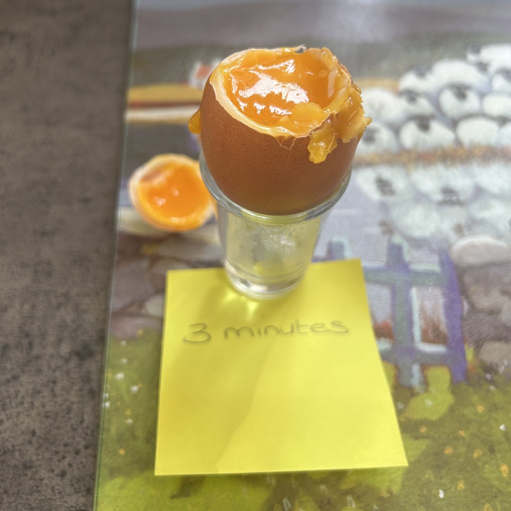 An egg after being boiled for 3 minutes