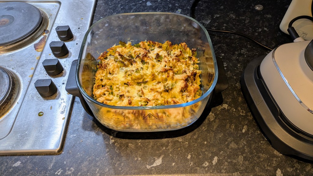 The pasta bake slightly golden after 15 minutes