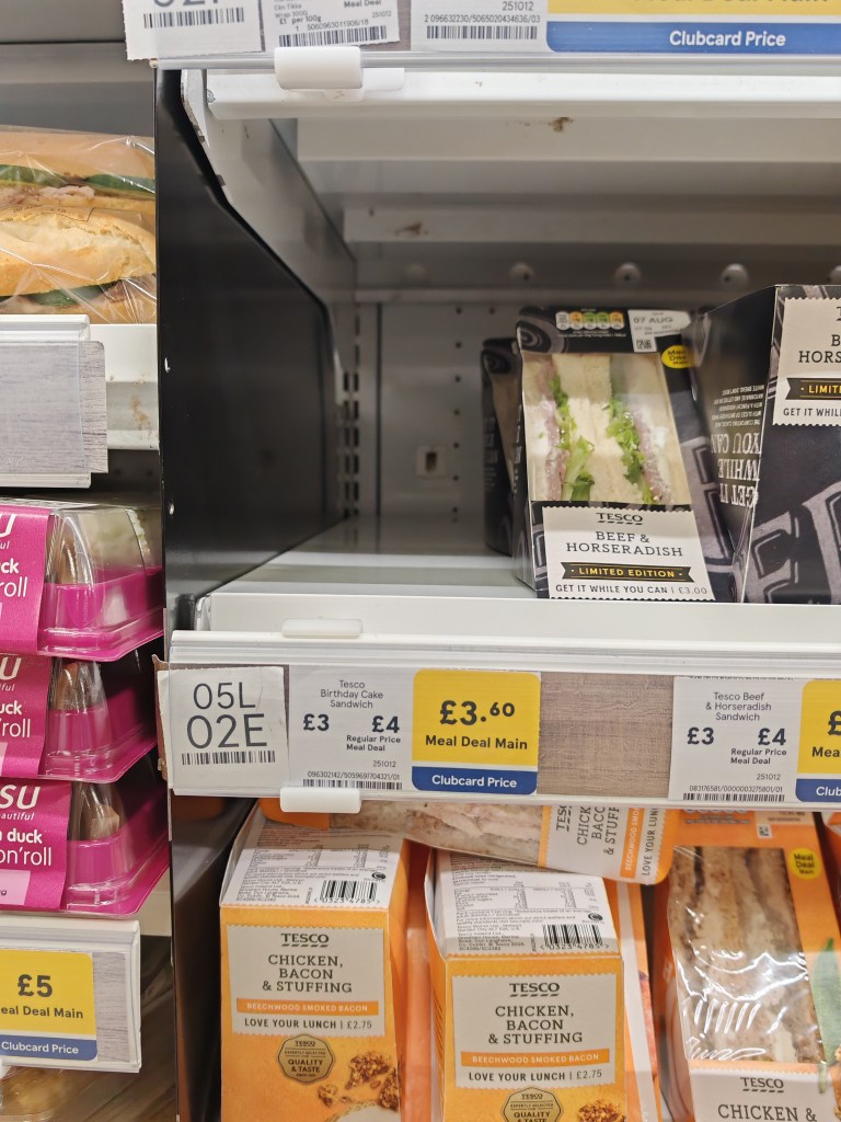 The empty shelf where the Birthday Cake sandwich should be