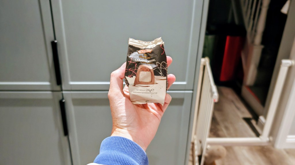 Holding the Baileys chocolate caramel whip