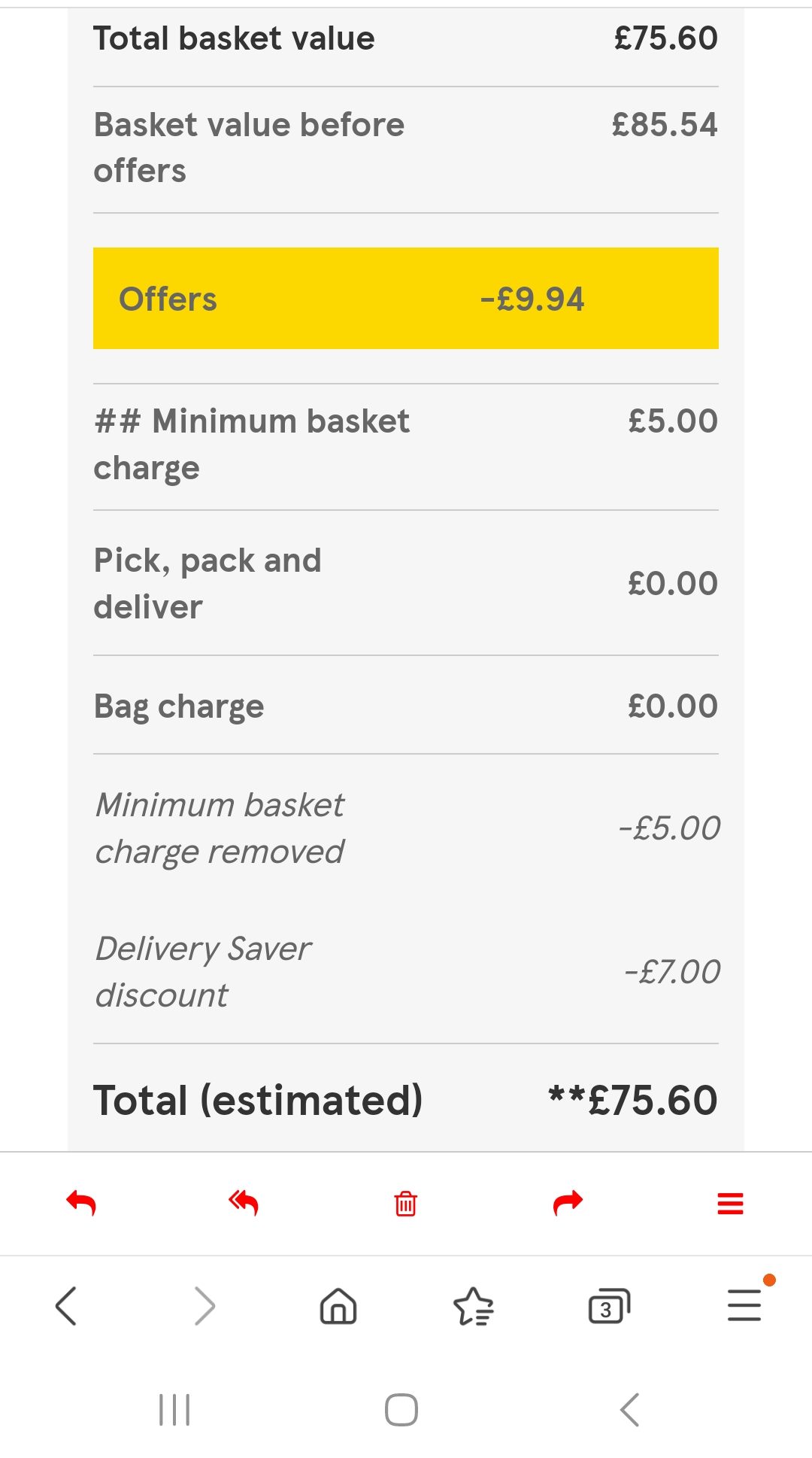 Non-member Tesco bill screenshot