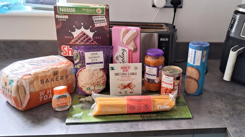 Grocery shopping on a worktop