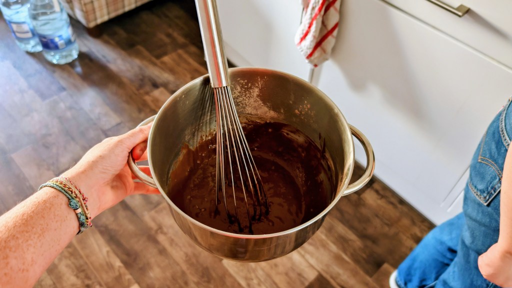 The Skinny Food Co. Double Choc Chip Muffin Mix in a bowl with a silky shine